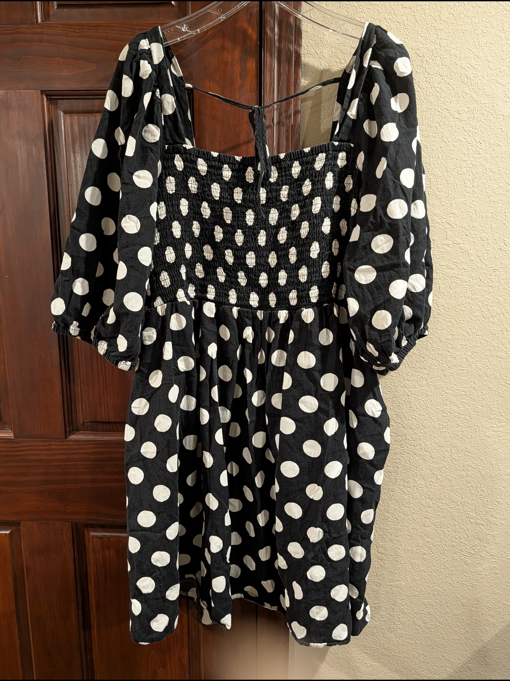 Ava & Viv Black and White Polka Dot Puff Sleeve Dress